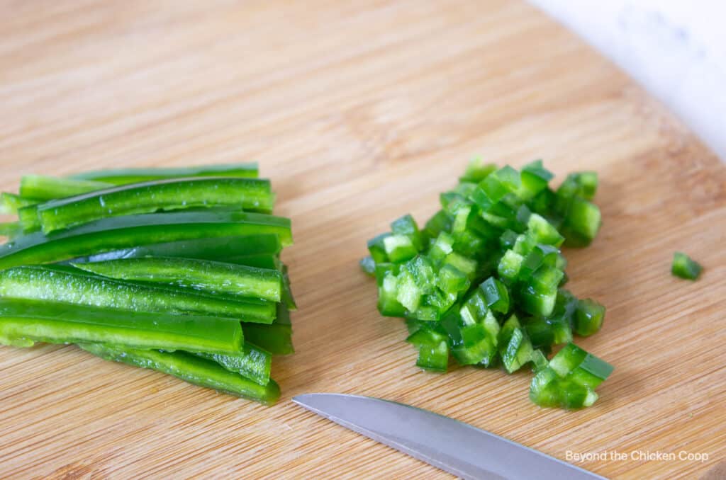 Diced jalapeno peppers.