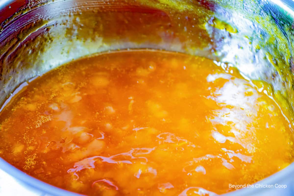 Apricot jam in a pot.