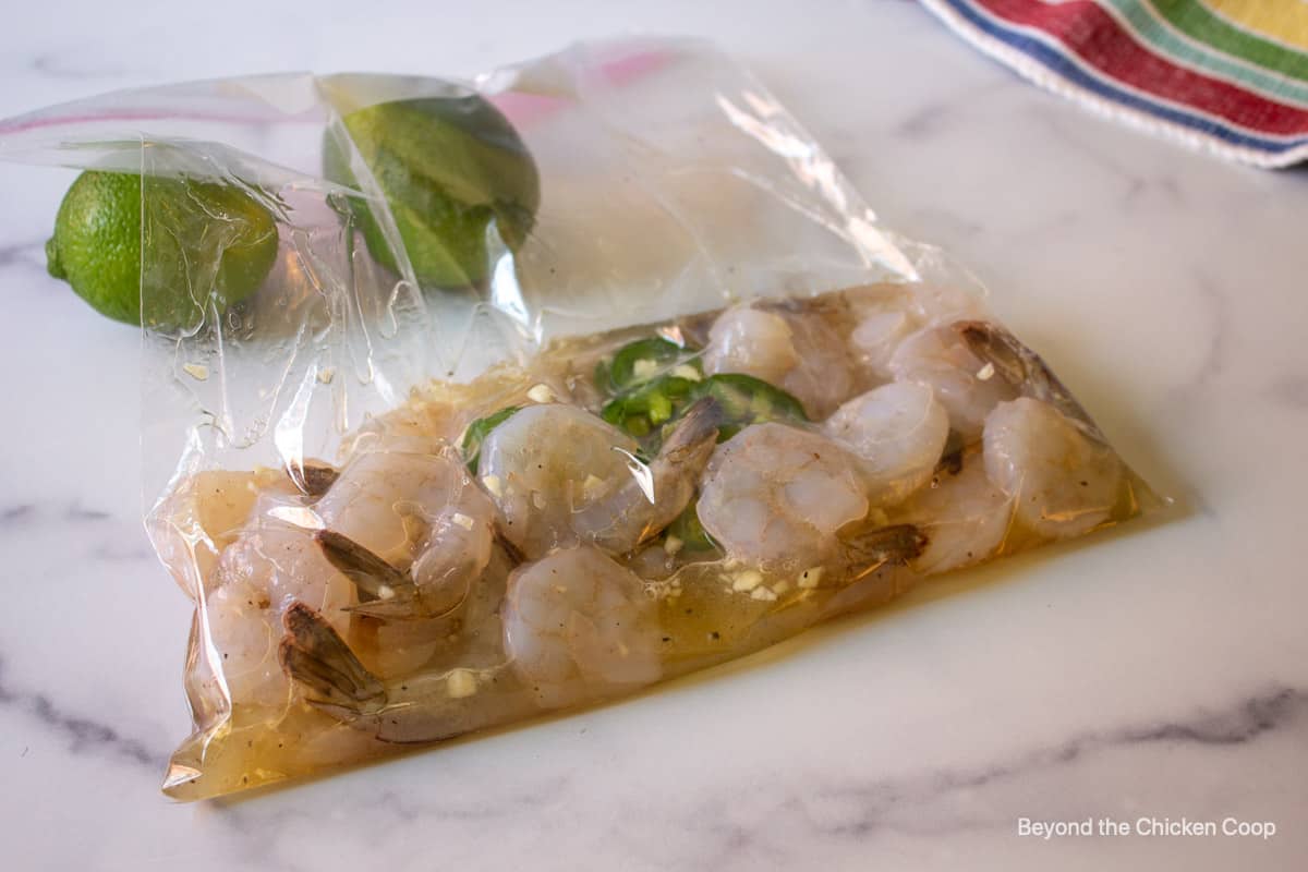 Shrimp in a bag with a marinade. 