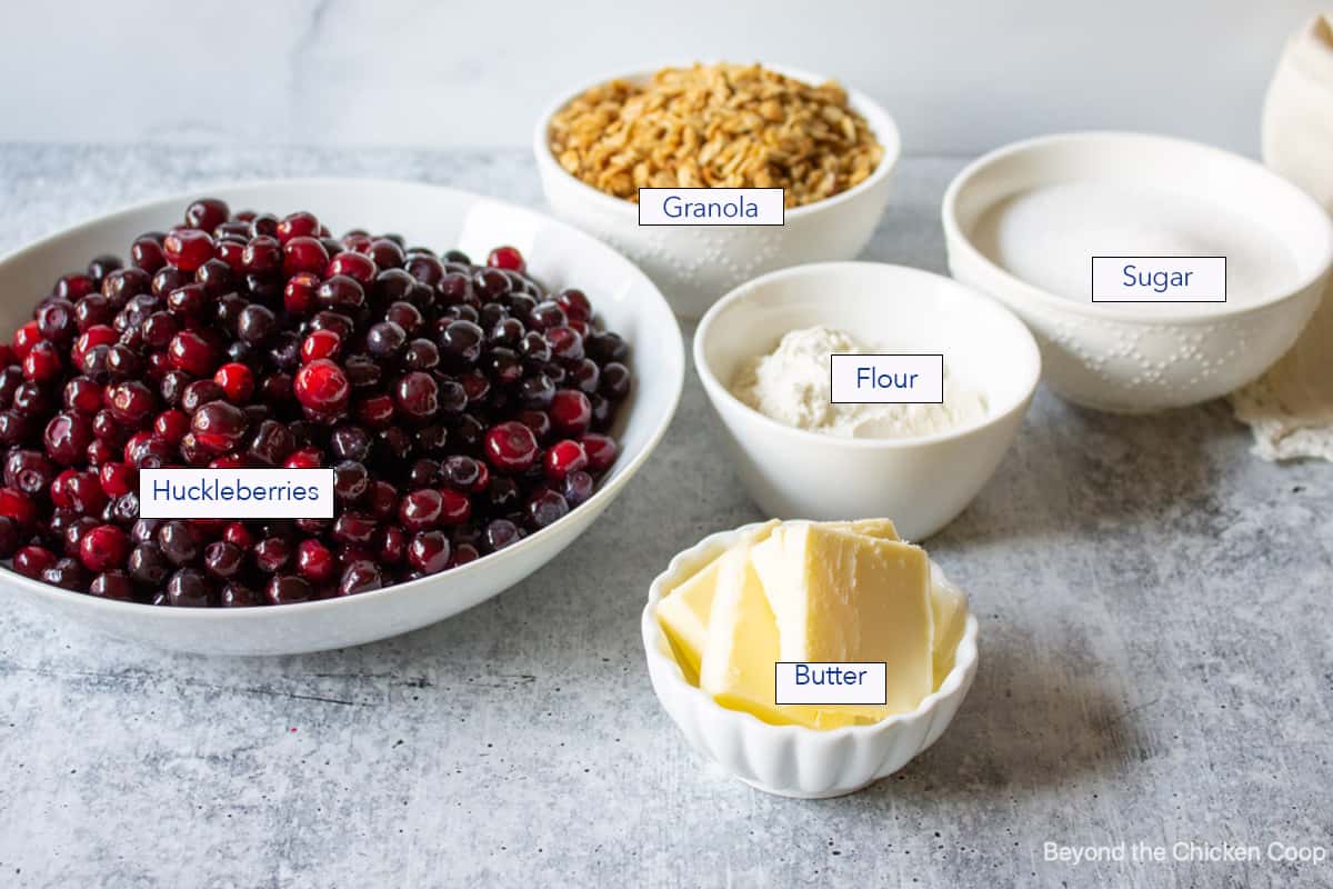 Ingredients used for making a huckleberry crisp.