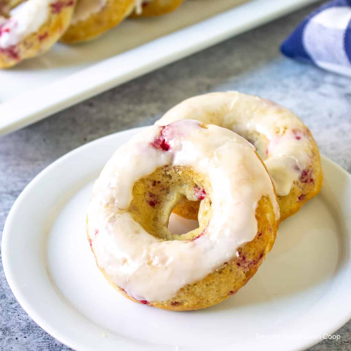 Two donuts topped with a white glaze.