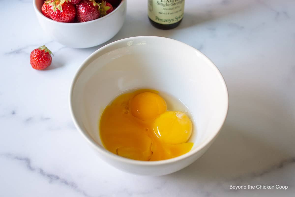 Egg yolks in a bowl.