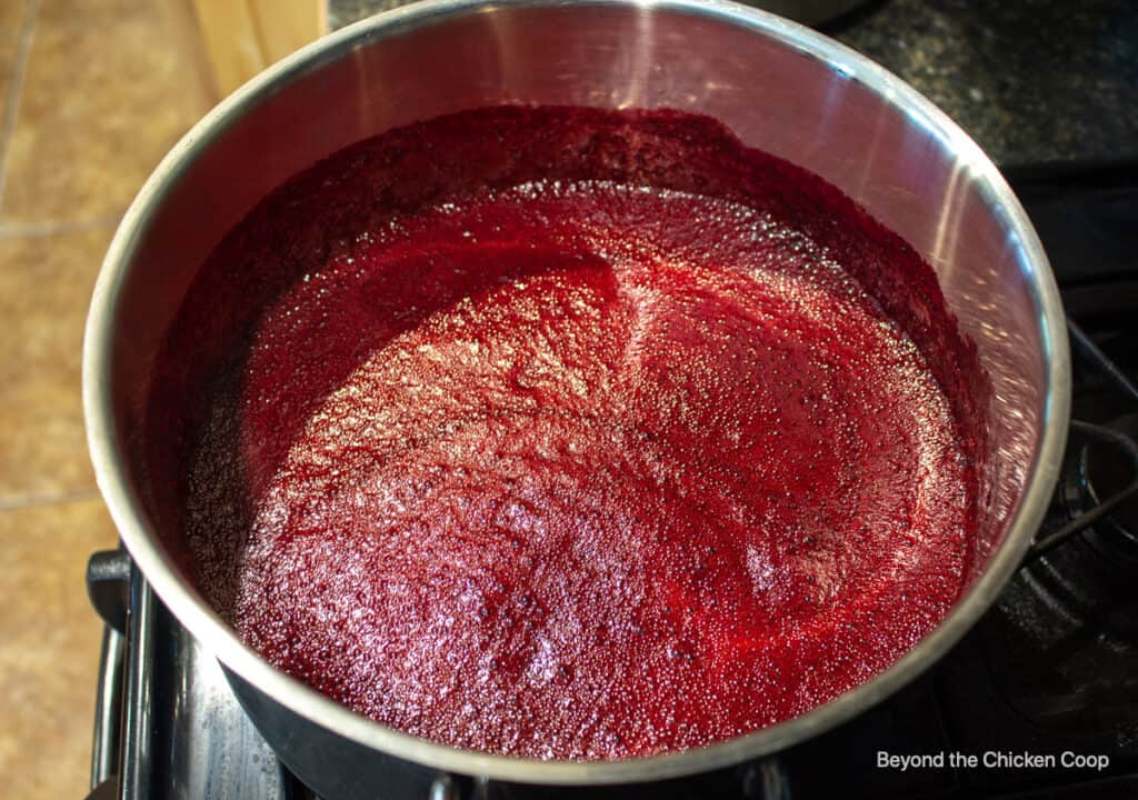 Jam cooking in a pot.