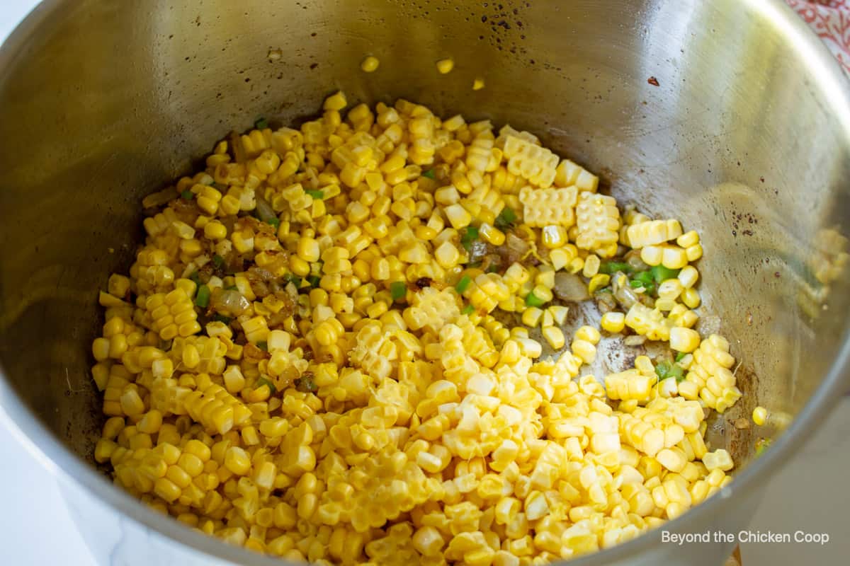 Corn kernels in a pot.