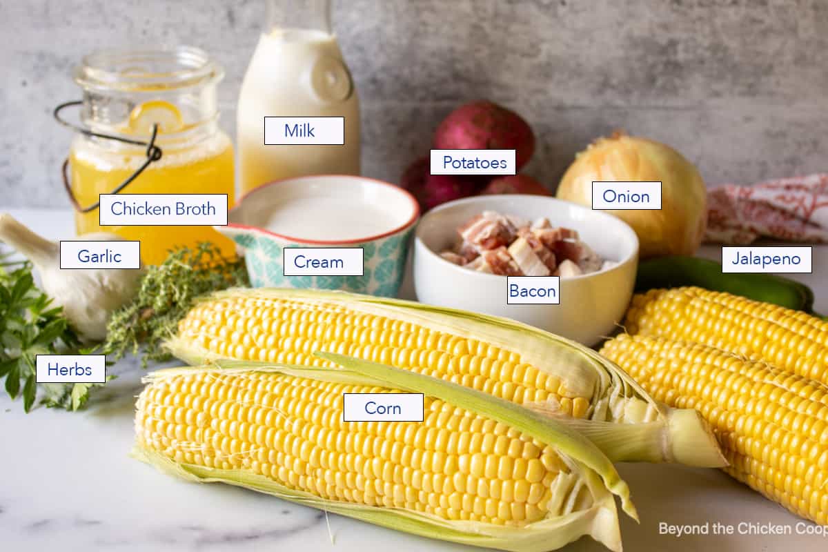 Ingredients for making corn chowder.