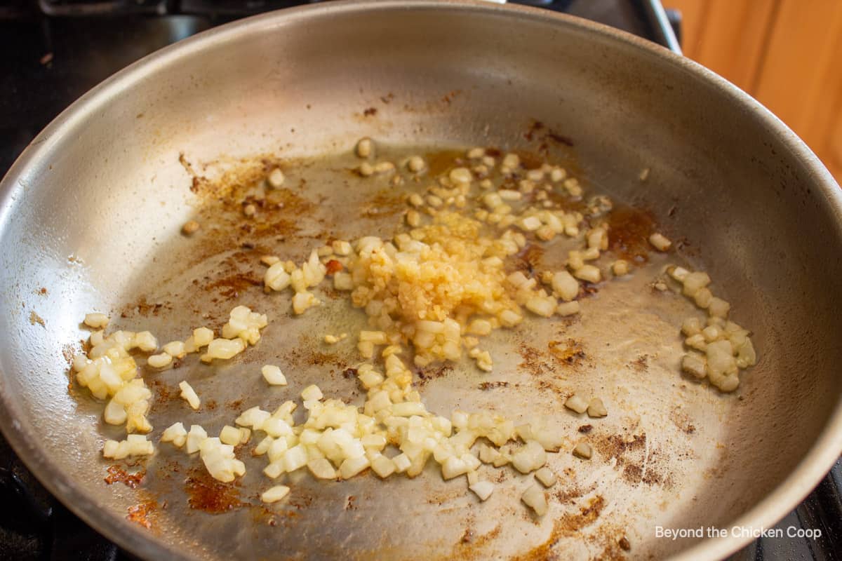 Onions in a saute pan.