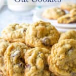 A stack of cookies on a plate.