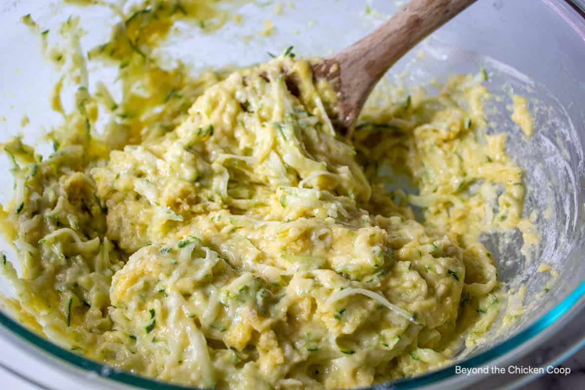 Zucchini bread batter in a bowl.