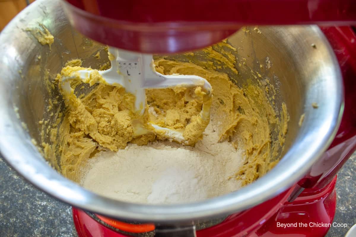 Flour added to cookie dough.