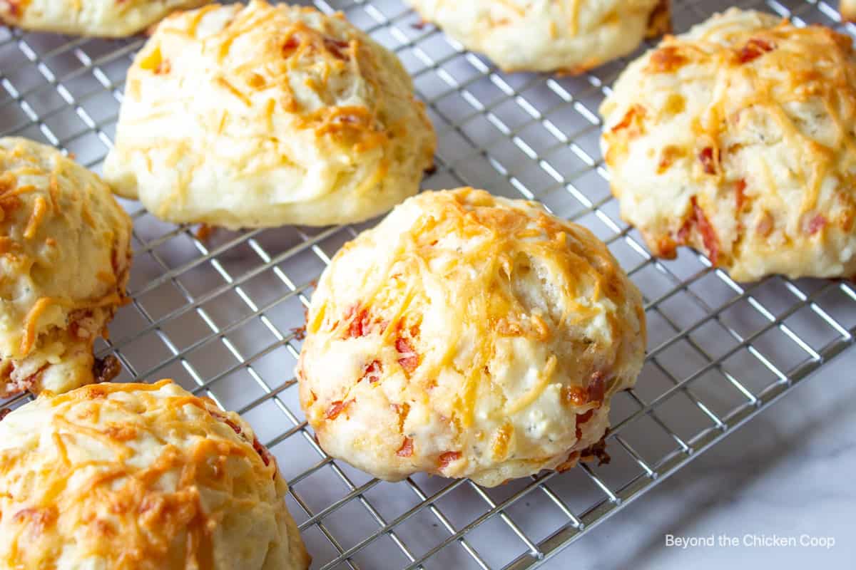 Biscuits on a baking rack.