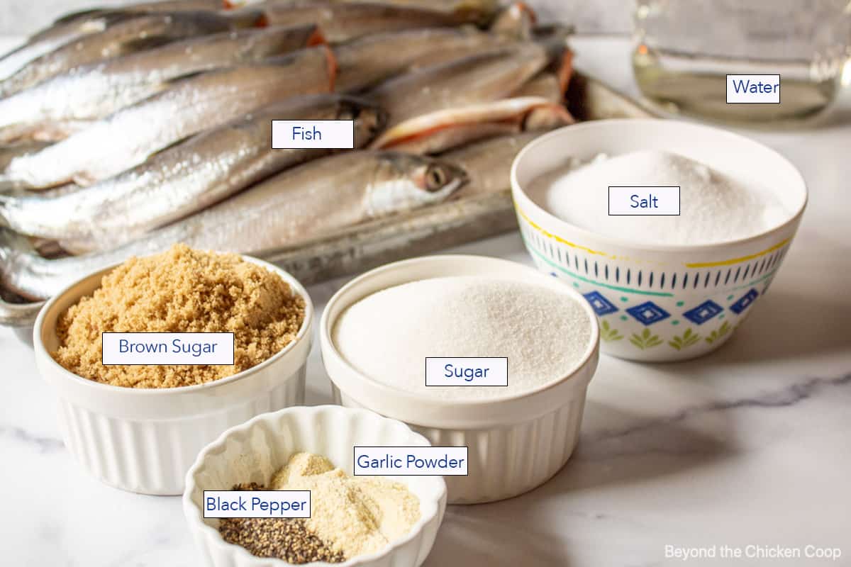 Ingredients for making smoked fish.