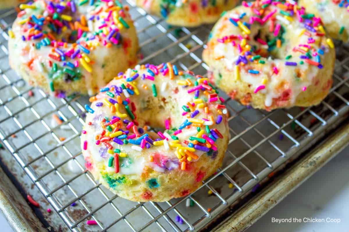 Donuts covered with colorful little candies.