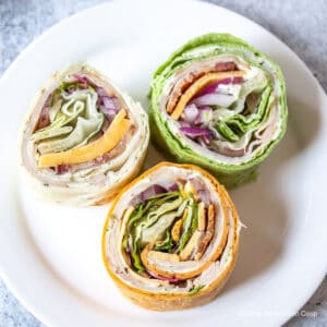 Turkey wraps made with different types of tortillas.