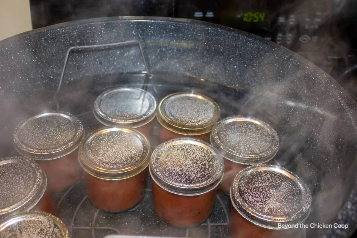 Jars in a hot water bath.