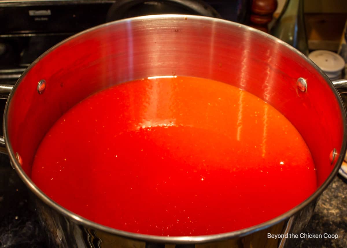 Tomato sauce in a large stock pot.