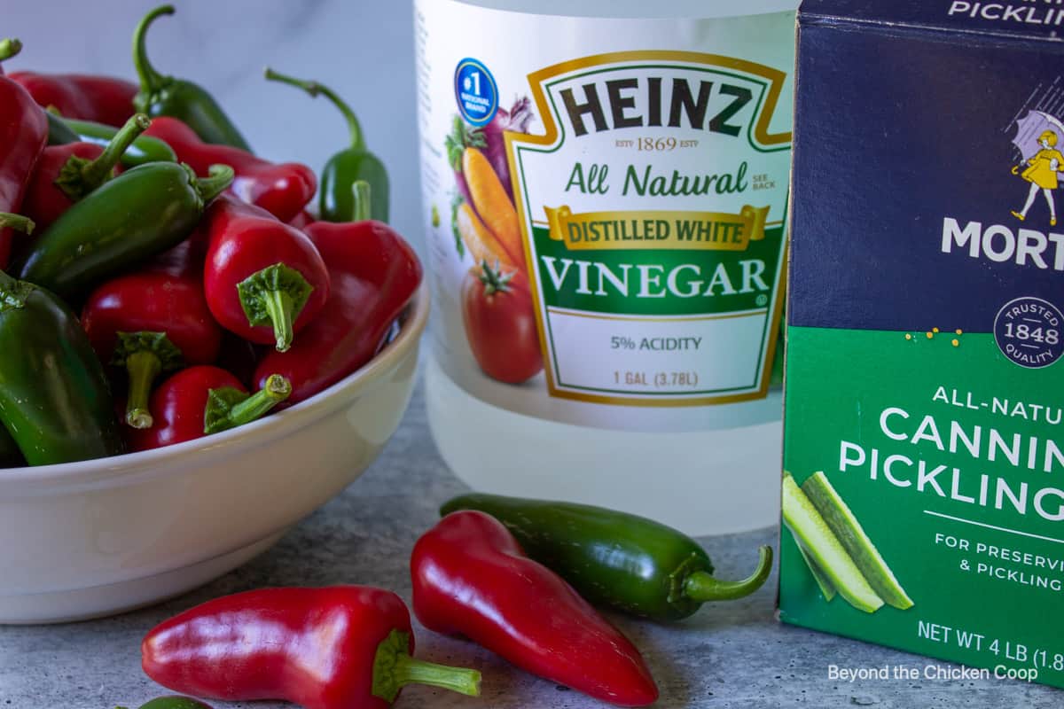 Ingredients for making pickled peppers.