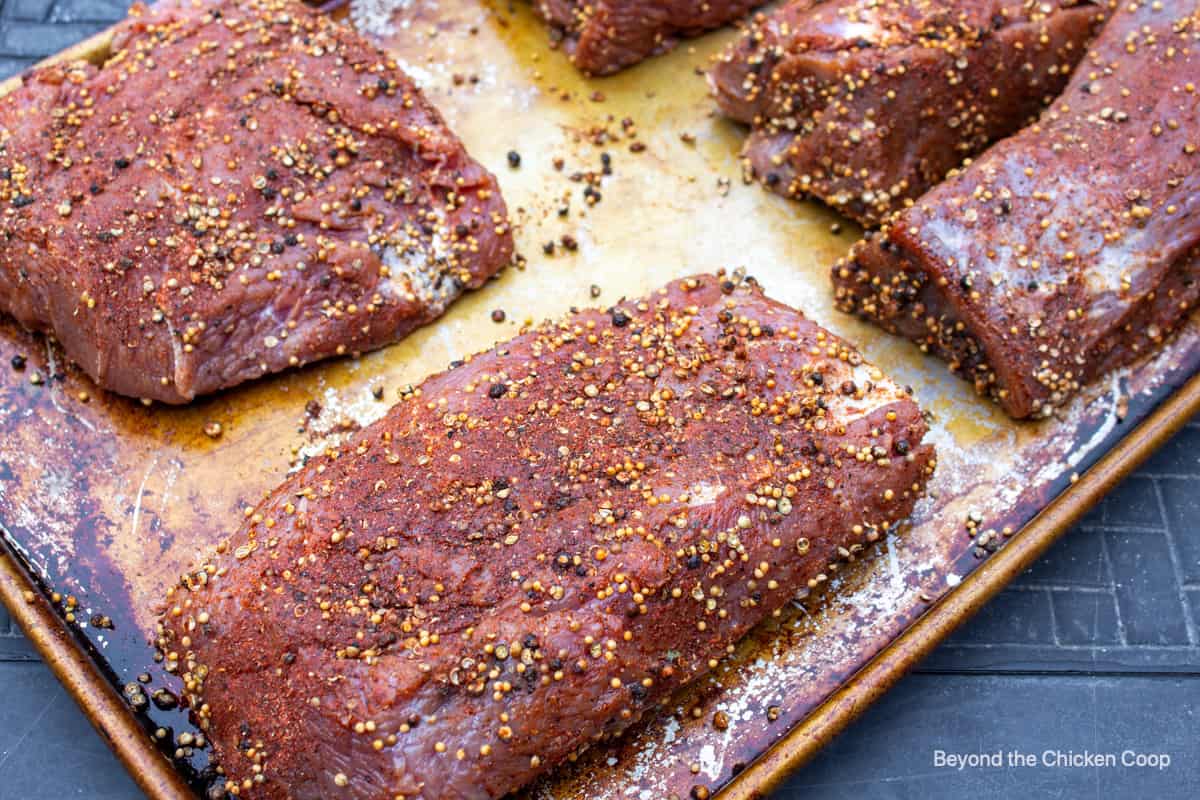 A dry rub on venison roasts.