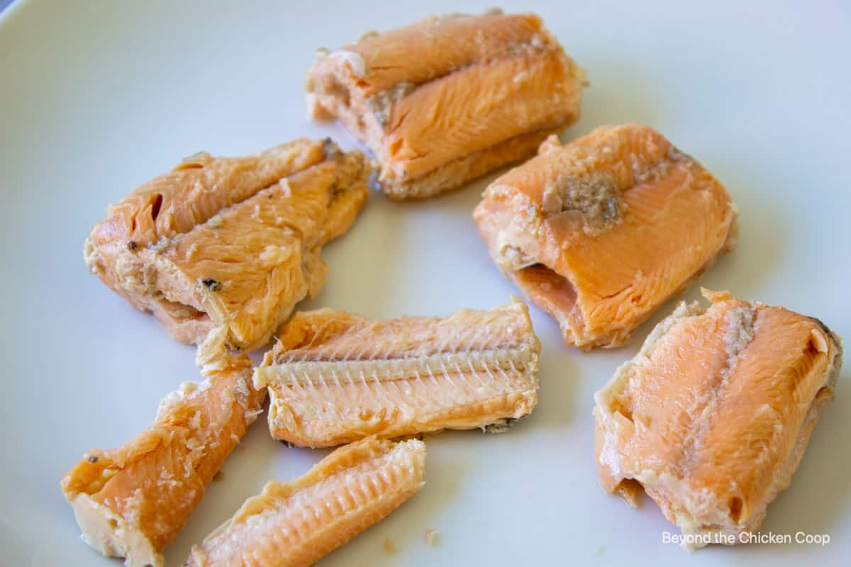 Small bones left in chunks of fish.