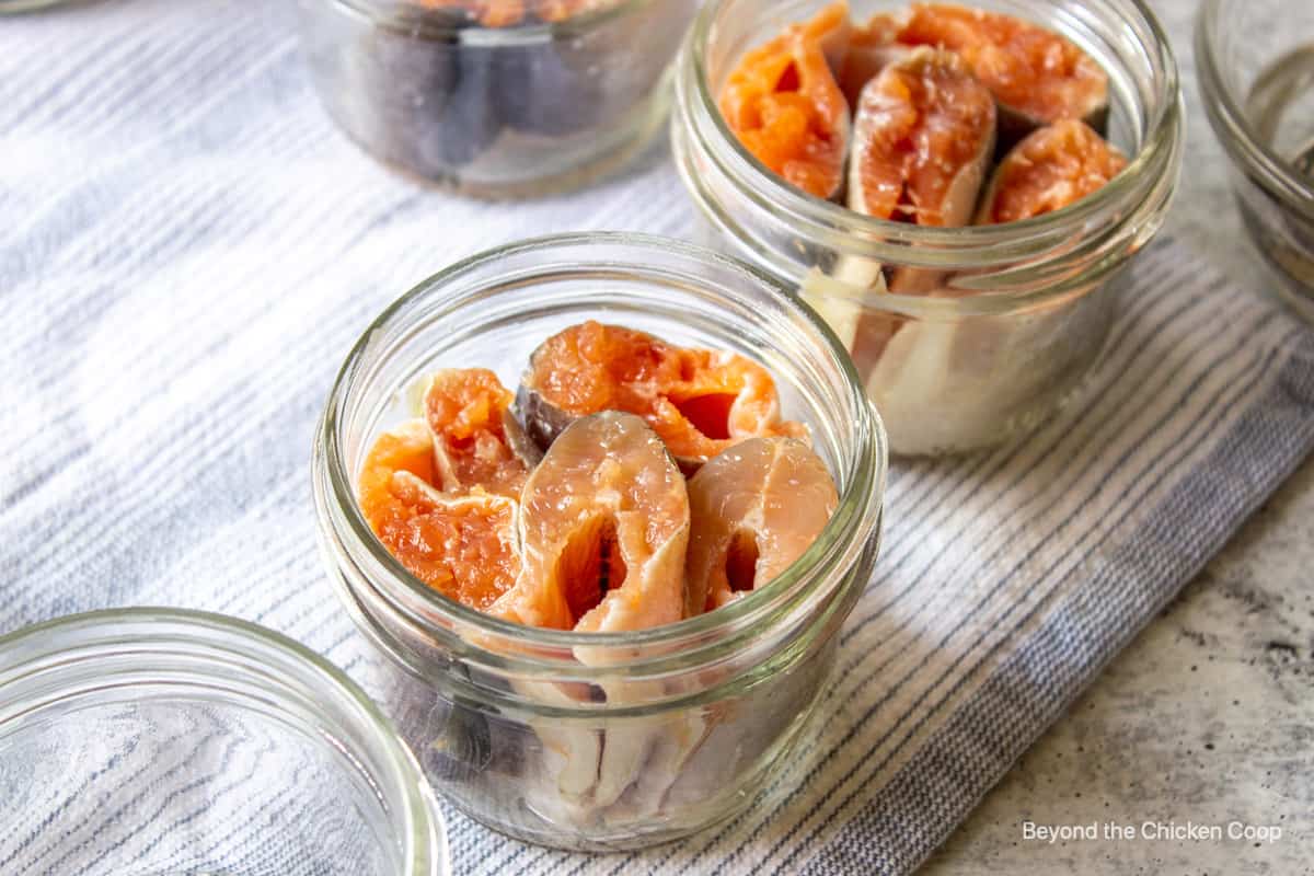 Raw fish in a canning jar.