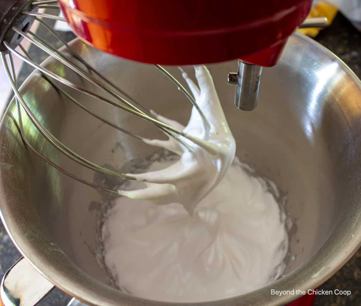 Meringue in a stand mixer.