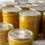 Canning jars filled with homemade green relish.