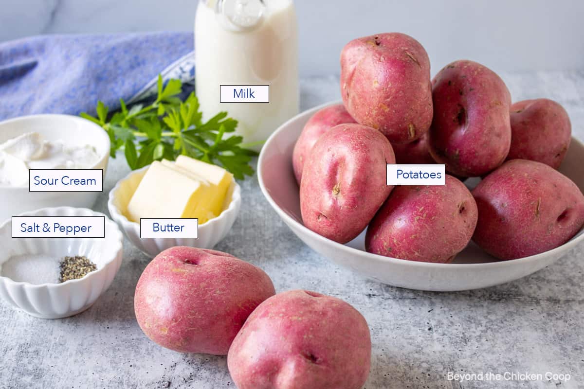 Ingredients for making mashed potatoes.