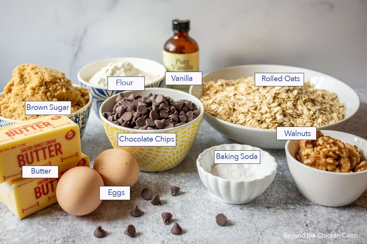 Ingredients for making chocolate oat bars.