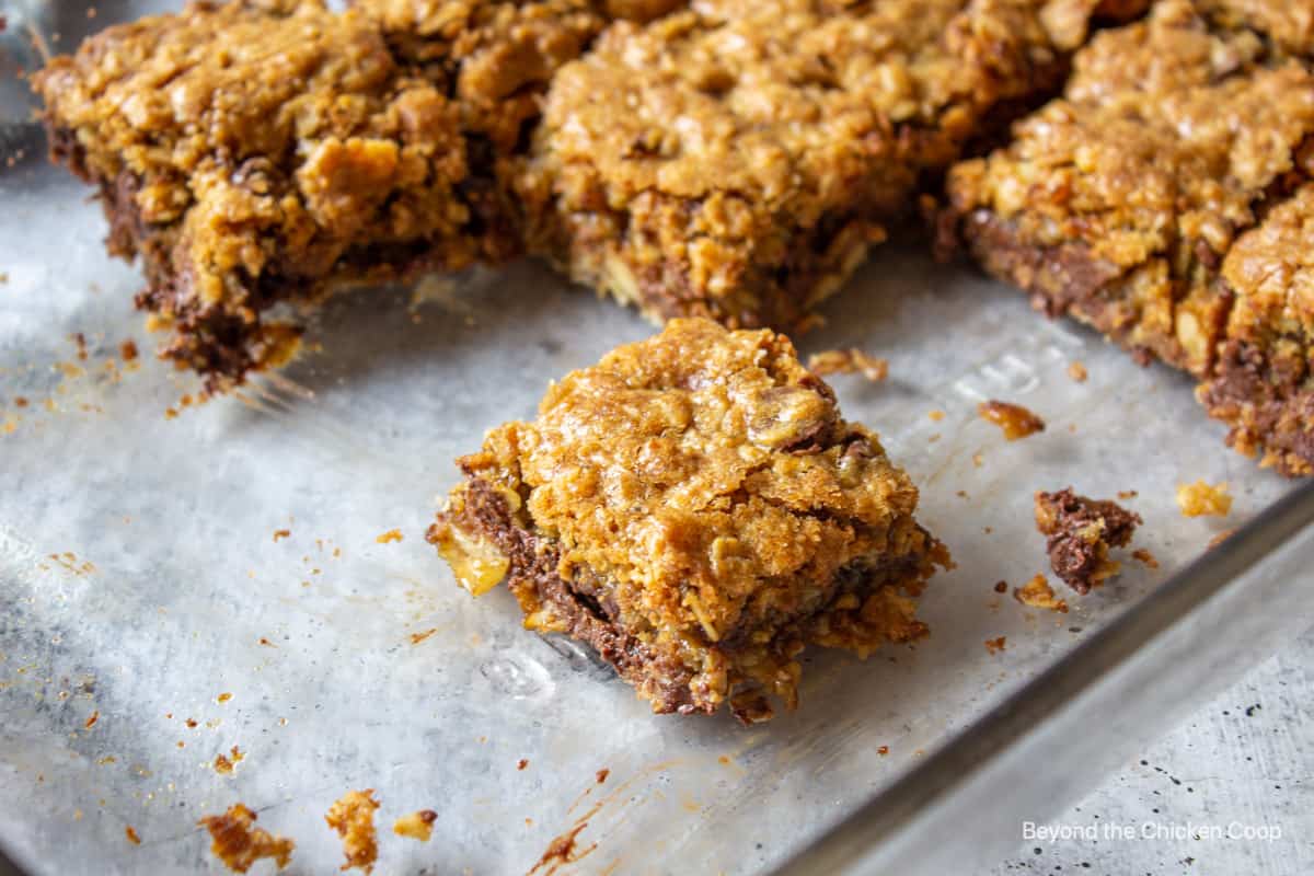 Cookie bars cut into small squares.