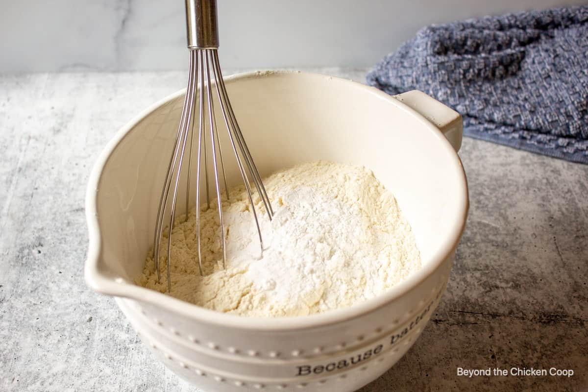 Flour in a mixing bowl.