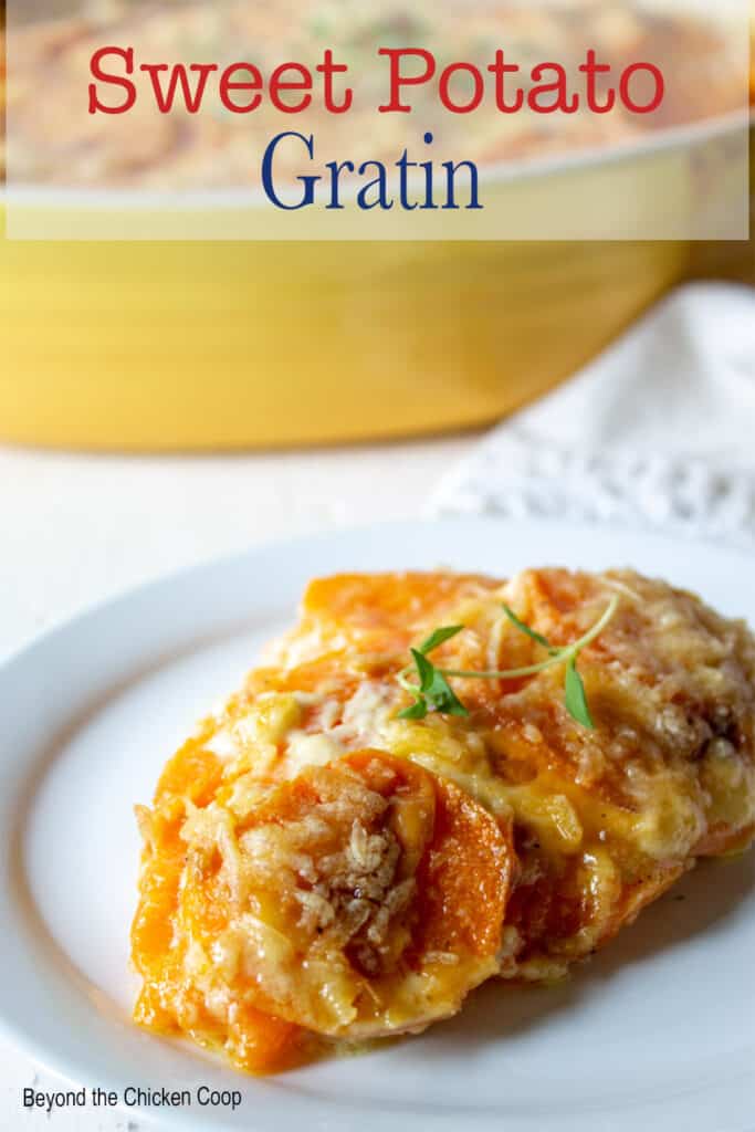 A slice of gratin made with sweet potatoes.