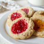 Thumbprint cookies with apricot and raspberry jam.