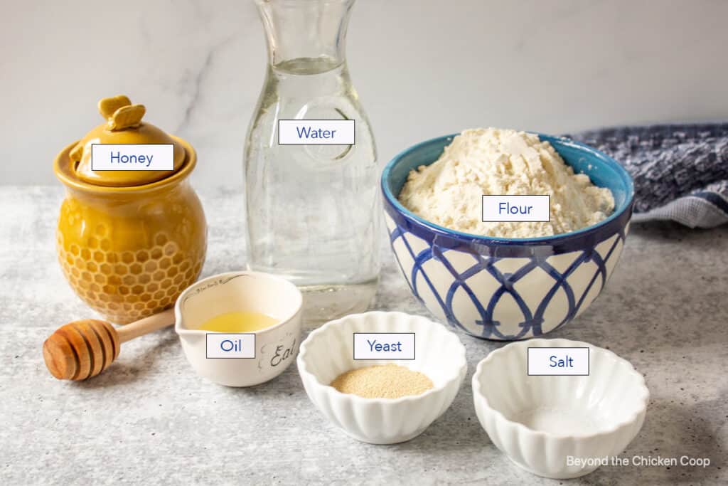 Ingredients for making homemade bread.