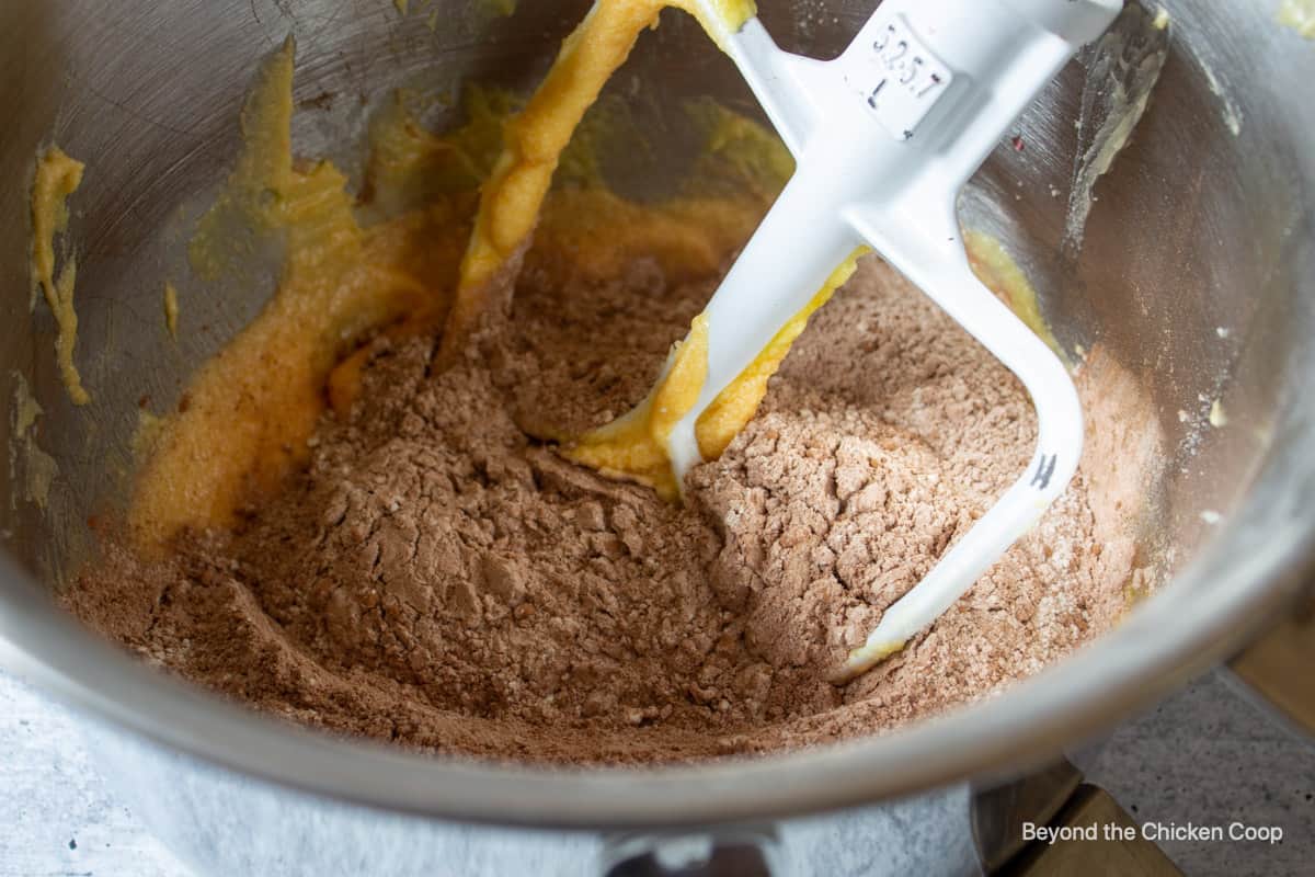 Flour mixture added to cookie dough.