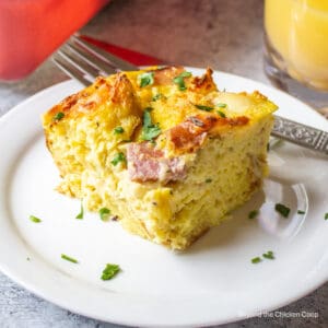 A breakfast strata with ham.