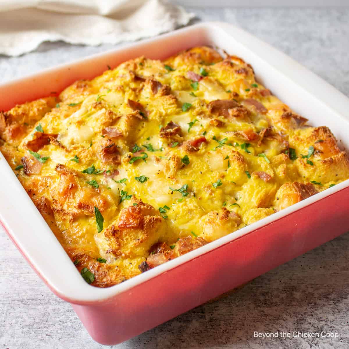 A baked breakfast casserole.