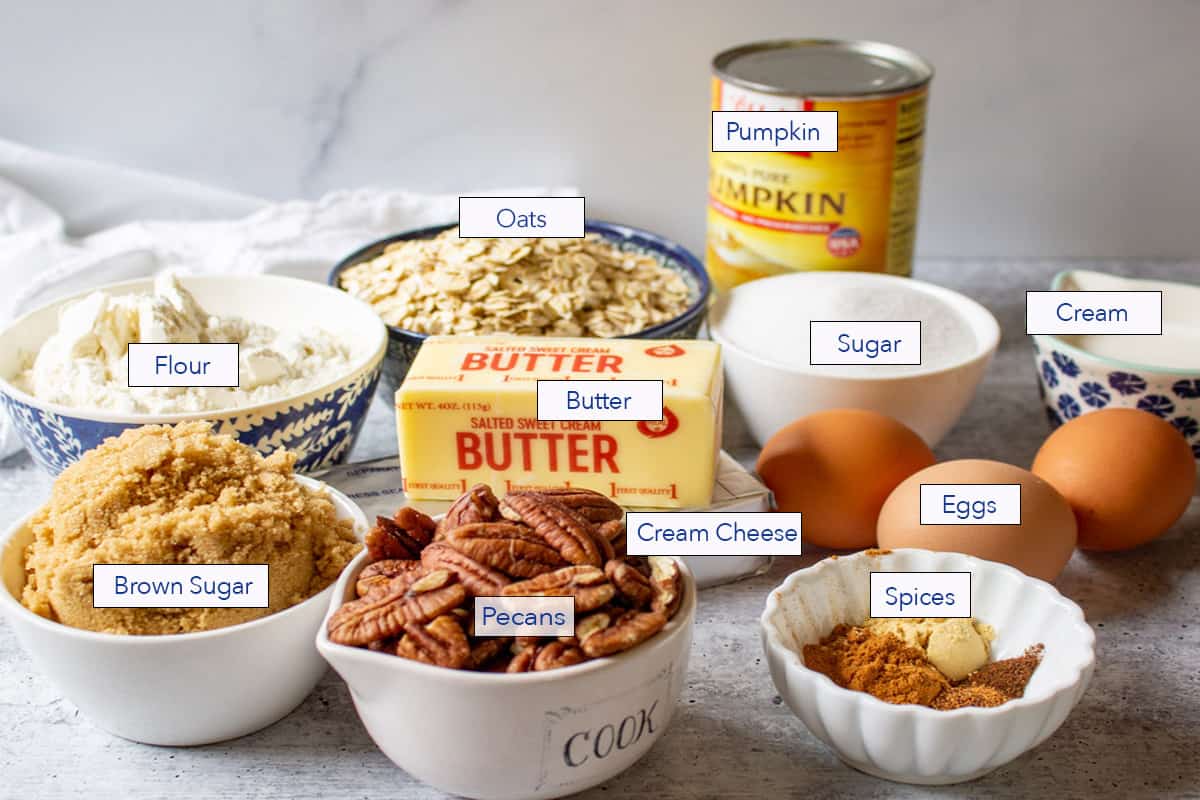 Ingredients for making pumpkin pie bars.