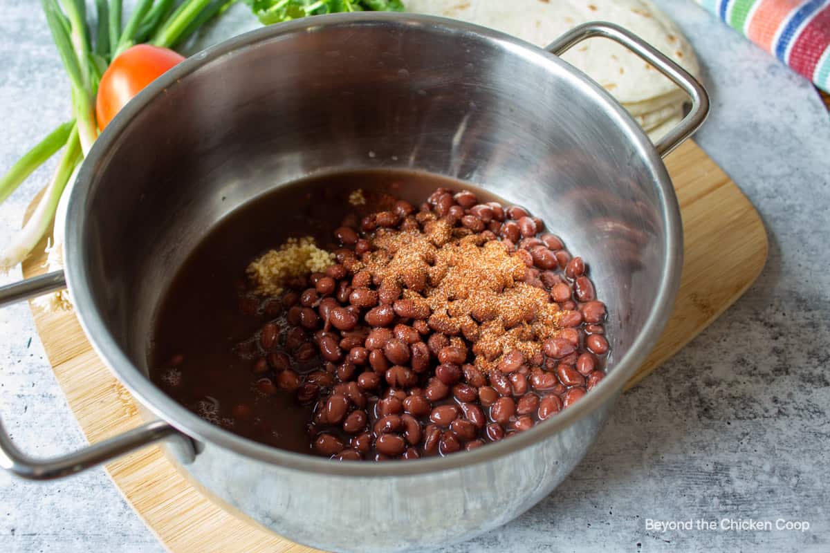 Black beans in a pan.