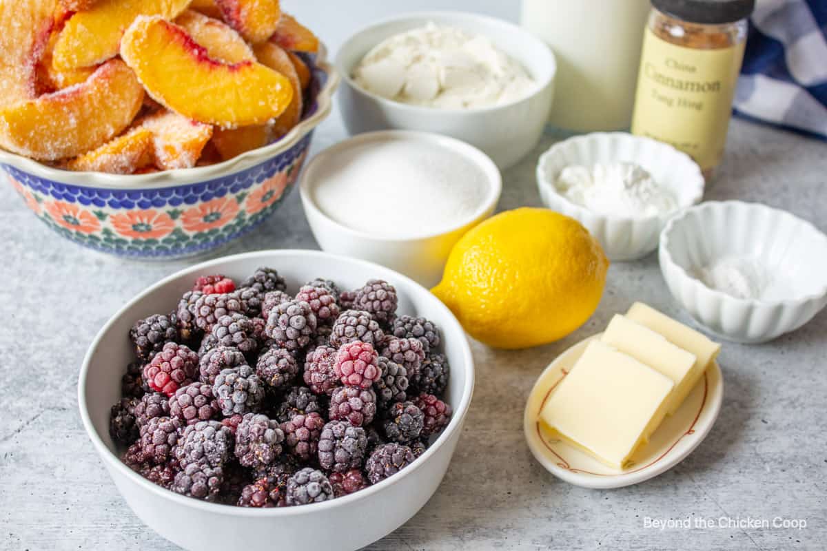 Ingredients for making a cobbler.