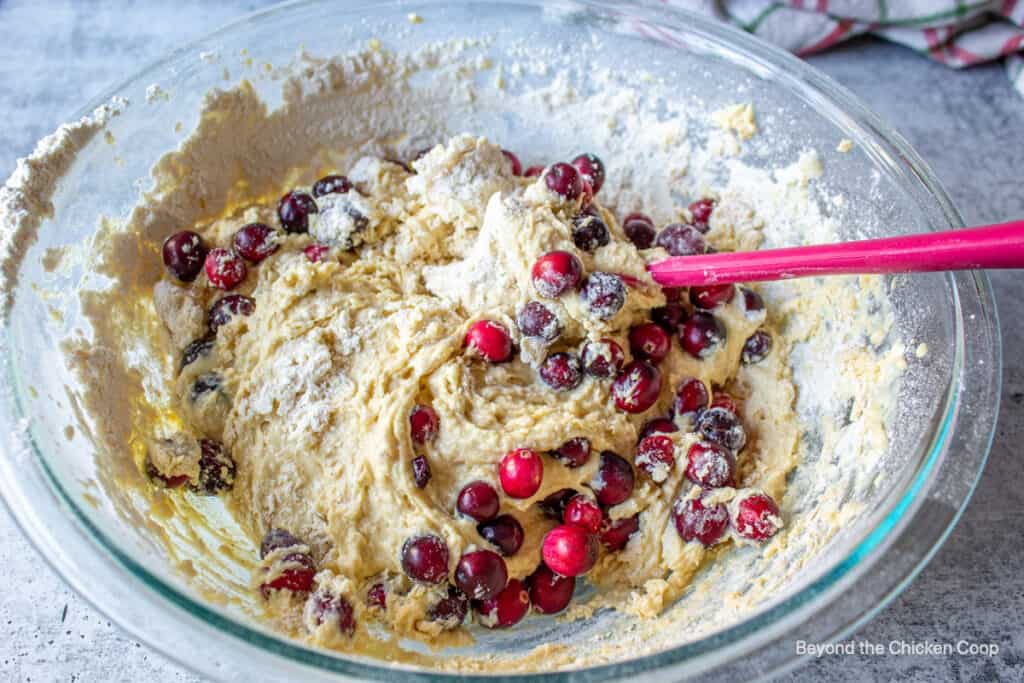 Cake batter with cranberries.