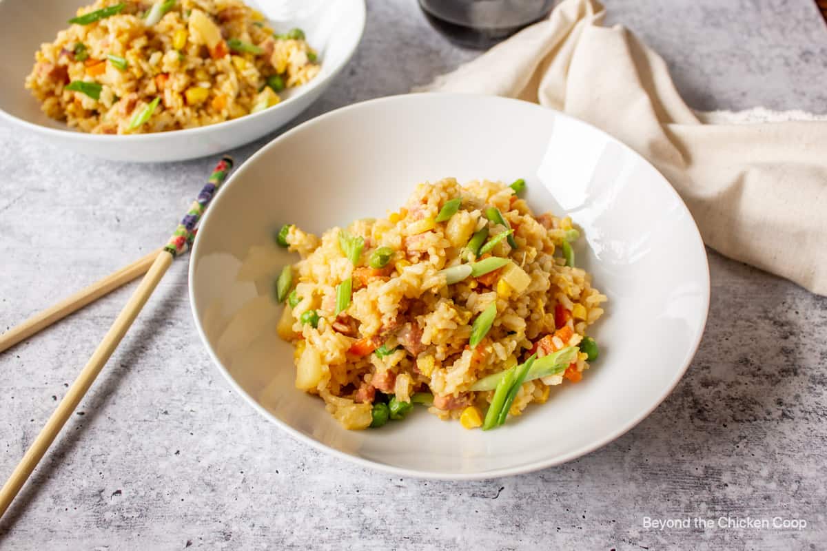 A bowl of fried rice.