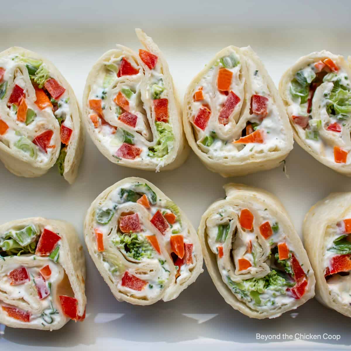 Tortilla pinwheels with veggies.