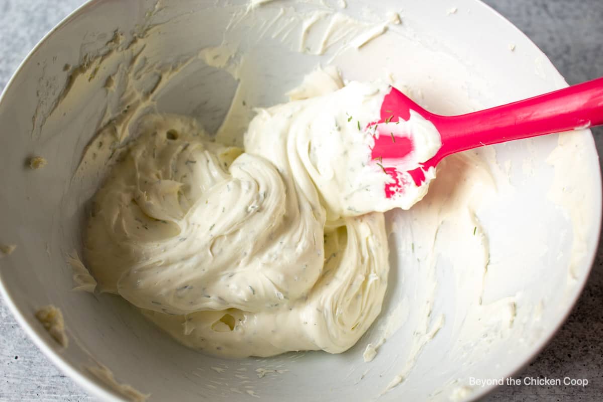 Creamy cheese spread in a bowl.