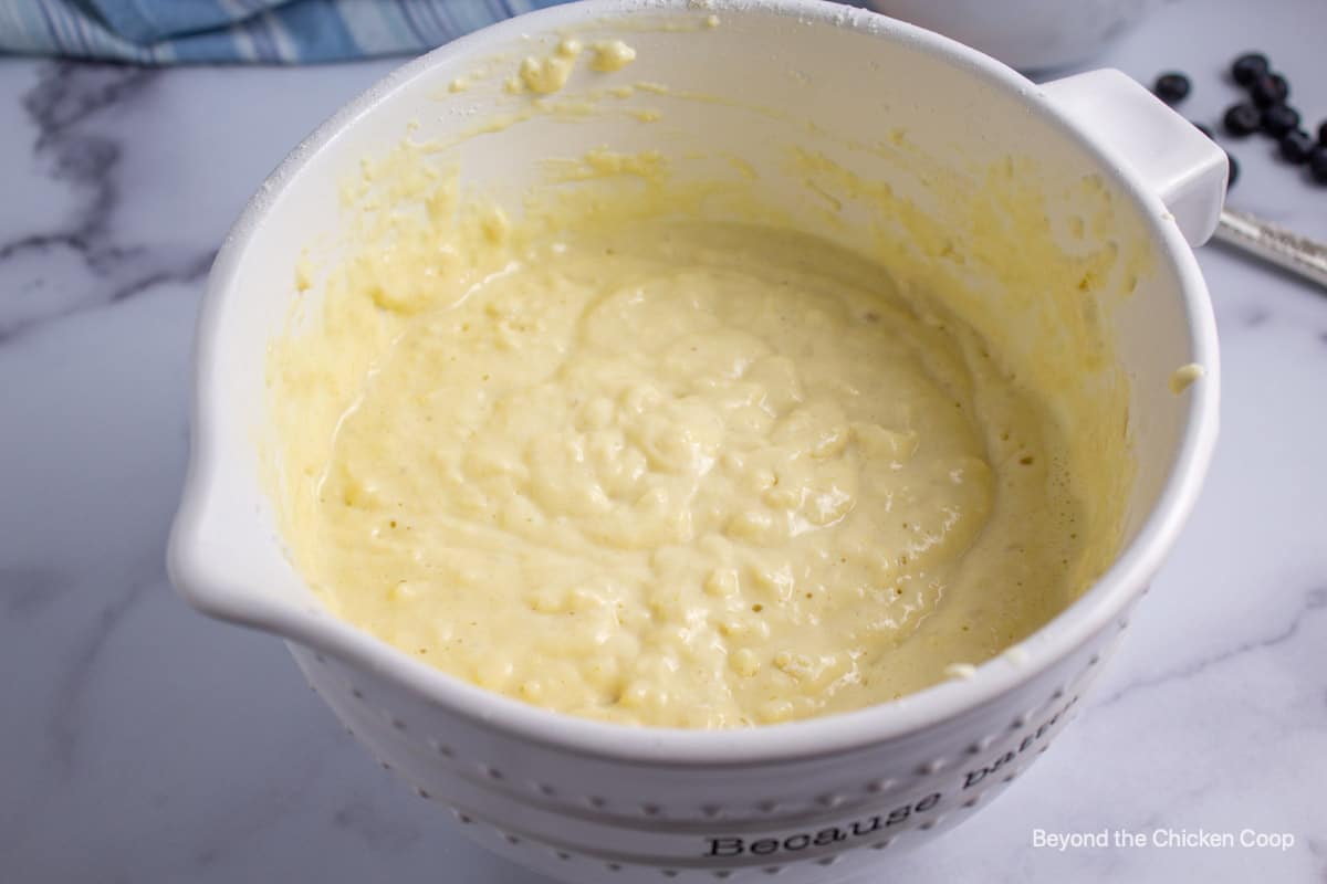 Pancake batter in a bowl.