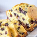 Sliced blueberry bread.