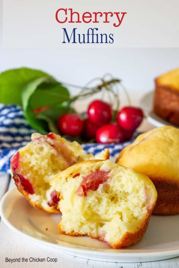 Yellow muffins with red cherries.