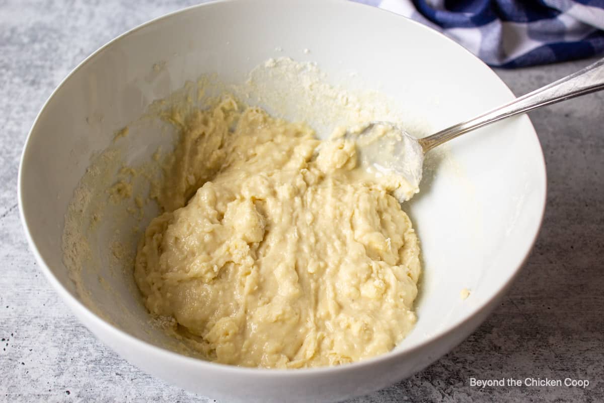 Cobbler topping mixed in a bowl.