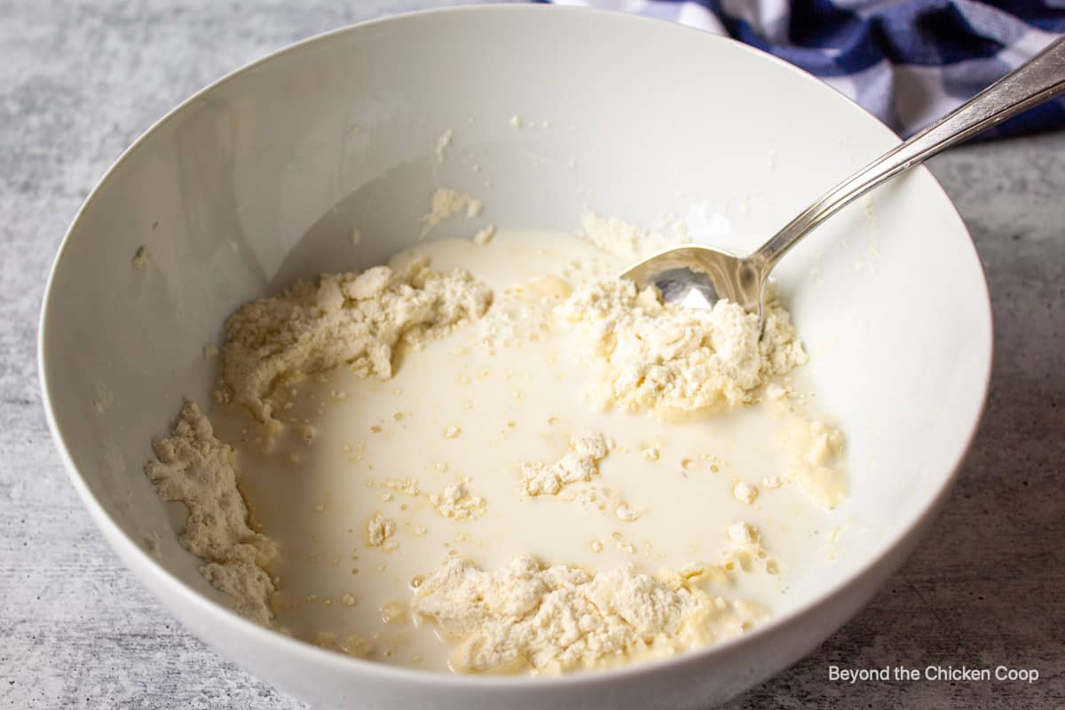 Milk added to a flour mixture.