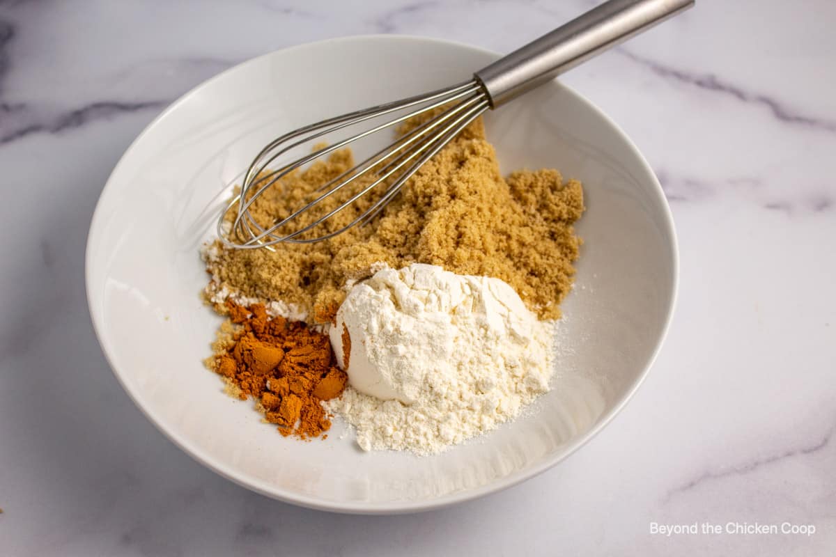 Flour, brown sugar and spices in a bowl.