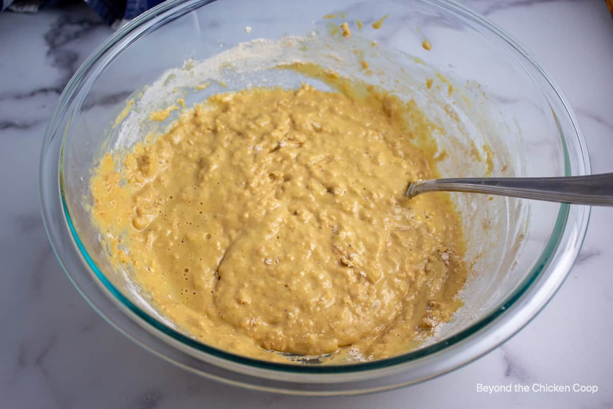 Muffin batter in a bowl.