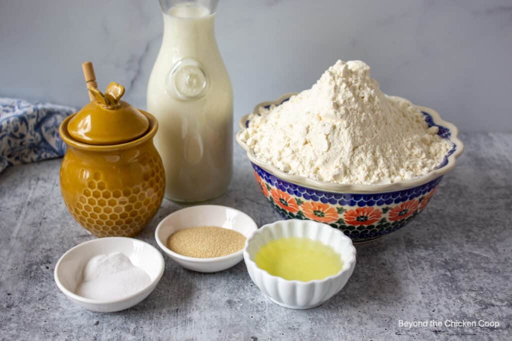 Ingredients for making English muffin bread.